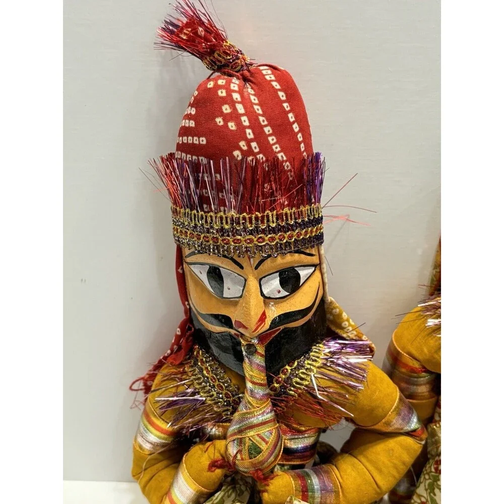 Vtg Marionette Handmade Indian Rajasthan Puppet Wood Set Snake Charmer Folk Art